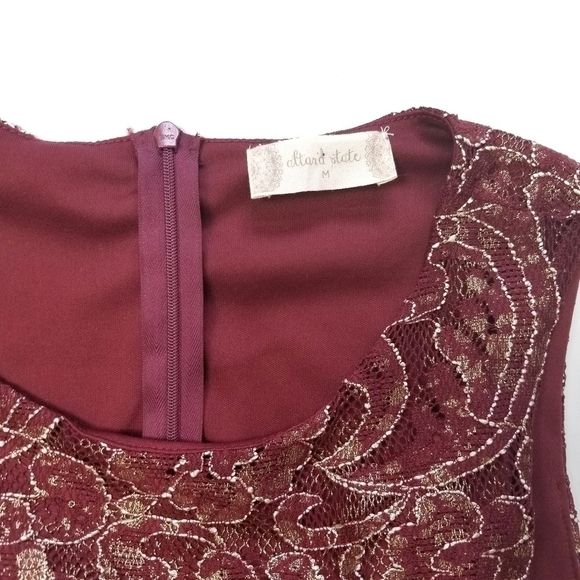 Altar'd State Red Gold Lace Embroider Dress Med - Picture 3 of 8